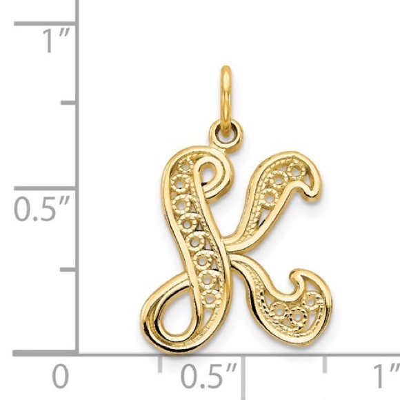 14k Yellow or White Gold Filigree Stylized Letter Initial Alphabet Charm Pendant - Picture 12 of 16